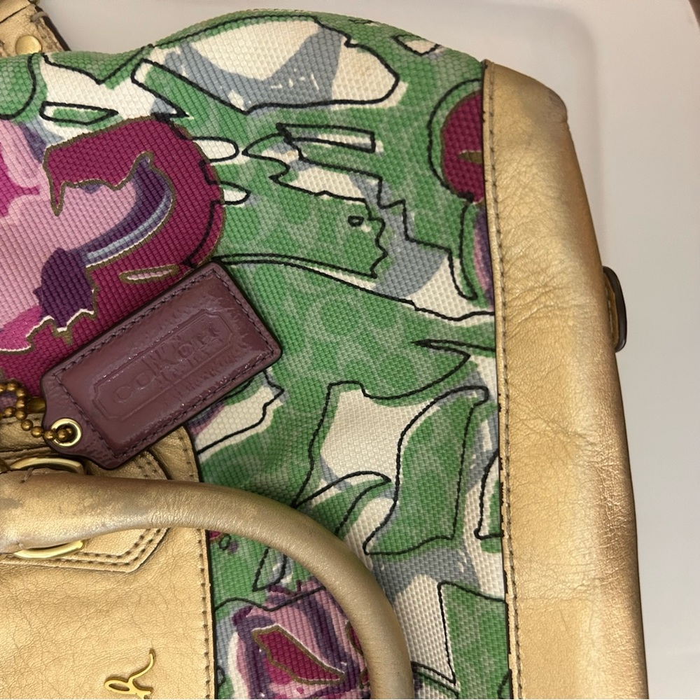 Coach Ashley Floral Gold, Green and Purple Women's Shoulder Bag Satchel Purse - Picture 5 of 16